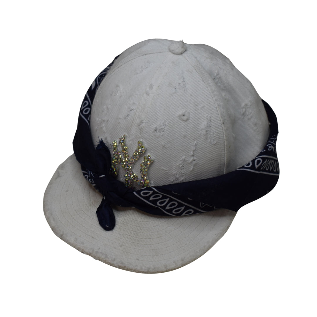 CUSTOM - NY Yankees 'Diamond Dust' Distressed Bianco - Strass Olografici