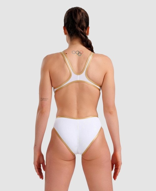 COSTUME INTERO ARENA DONNA W ARENA ONE BIGLOGO ONE PIECE WHITE-GOLD_R