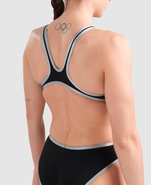 COSTUME INTERO ARENA DONNA W ARENA ONE BIGLOGO ONE PIECE BLACK-SILVER_R