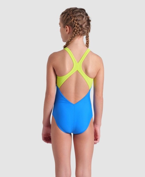 COSTUME ARENA BAMBINA INTERO GIRL'S ARENA TALES SWIMSUIT V BACK BLUE CHINA-ARTIC LIME