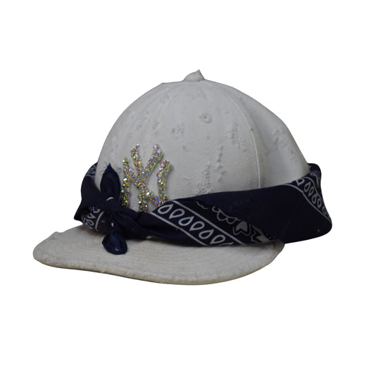 CUSTOM - NY Yankees 'Diamond Dust' Distressed Bianco - Strass Olografici