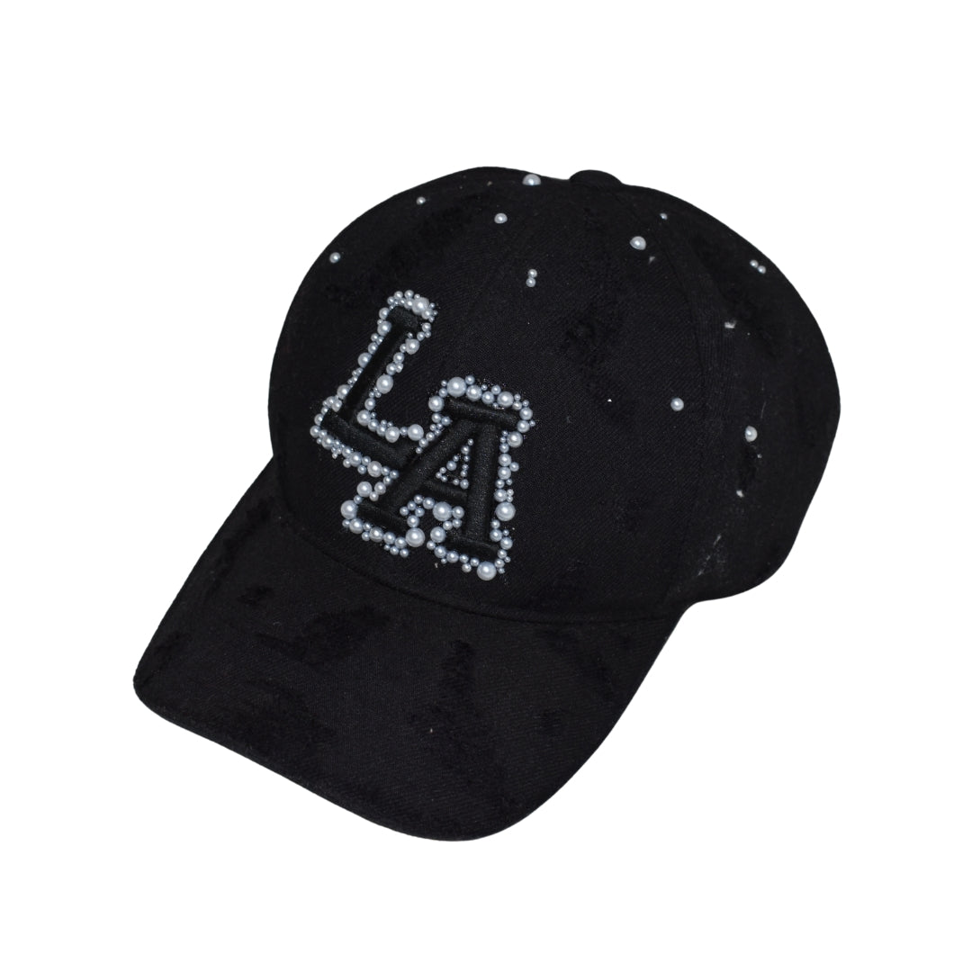 CUSTOM - LA Dodgers 'Black Pearl' Distressed Nero - Perle e Strass
