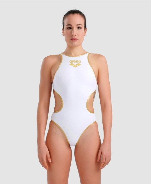 COSTUME INTERO ARENA DONNA W ARENA ONE BIGLOGO ONE PIECE WHITE-GOLD_R